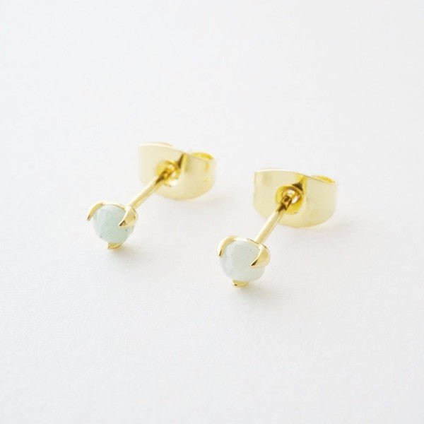 Tiny Green Jade Solitaire Studs