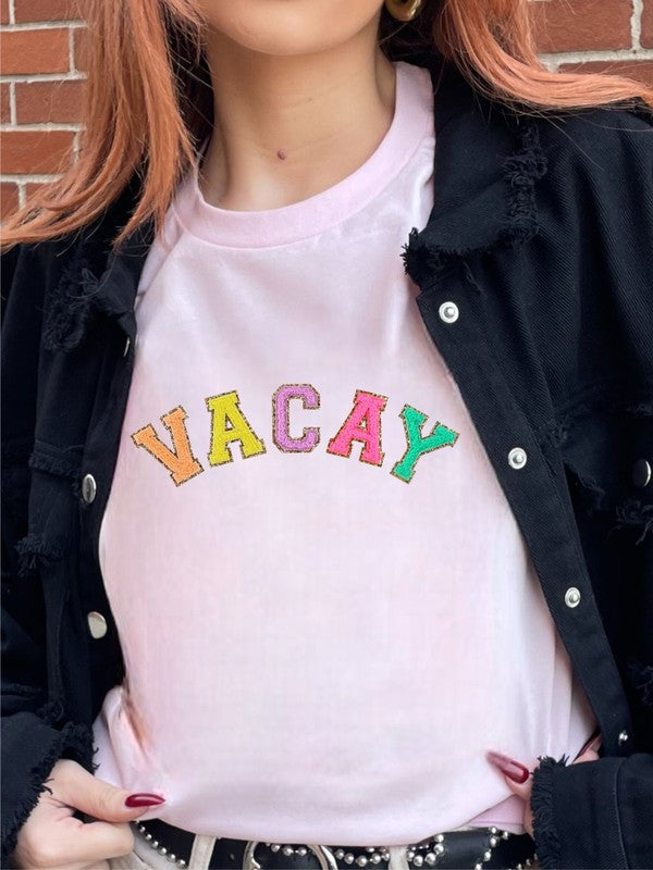 Varsity Font Colorful VACAY Softstyle Tee