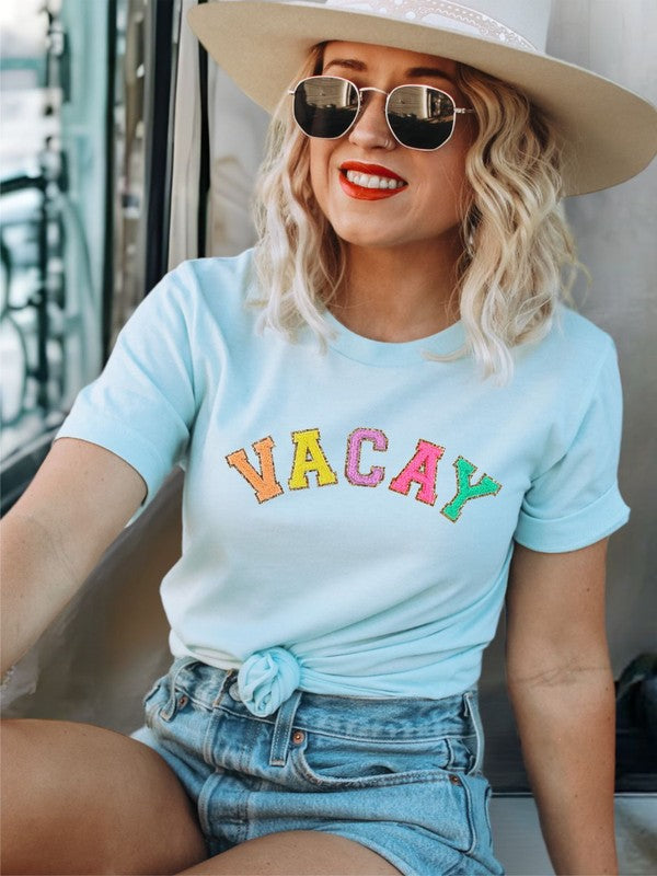 Varsity Font Colorful VACAY Softstyle Tee