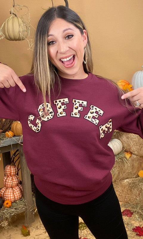 Leopard Ideal Chenille Coffee Graphic Sweatshirt