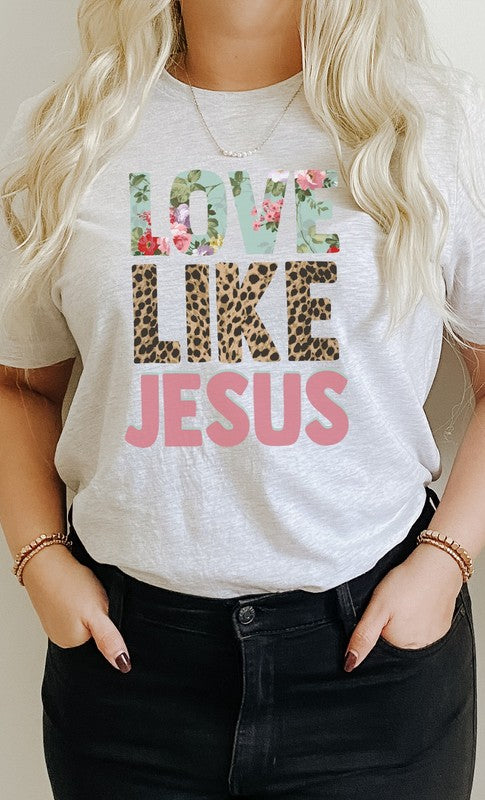 Love Like Jesus Leopard and Floral Graphic Tee