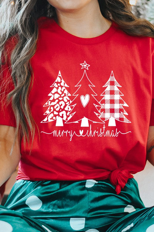 Merry Christmas Tree Hearts Holiday Tee