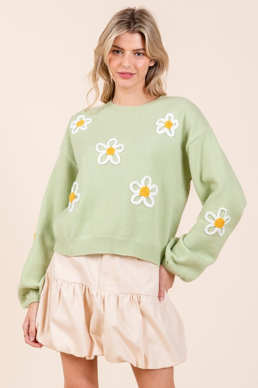 Plus Floral Embroidered Knit Sweater