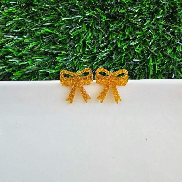 Bow Studs - Yellow Gold Glitter