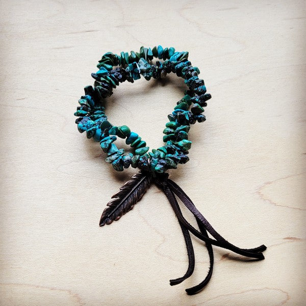 Natural Turquoise Stretch Bracelet w/ Feather