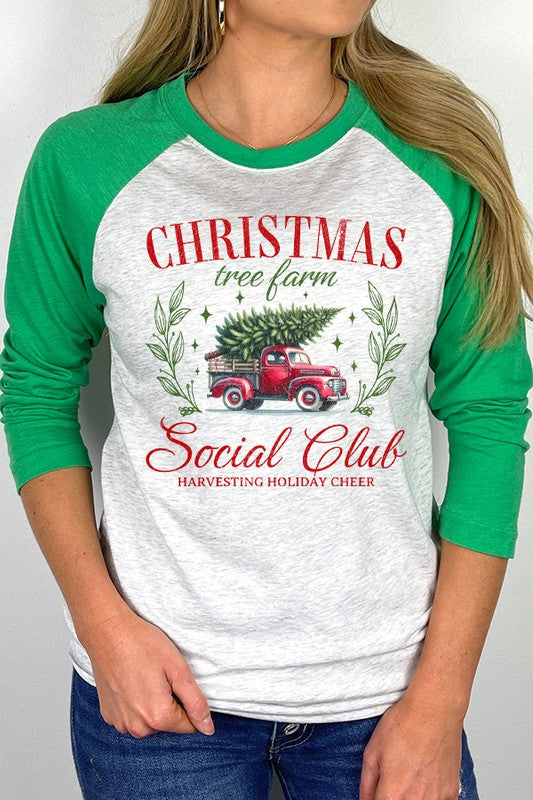 Christmas Tree Farm Red Truck Holiday Raglan