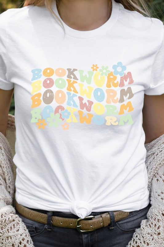 Book Worm Reading Floral School Fall Graphic Tee