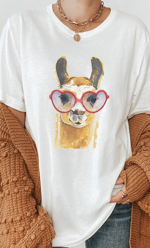 Watercolor Llama Heart Glasses PLUS Graphic Tee