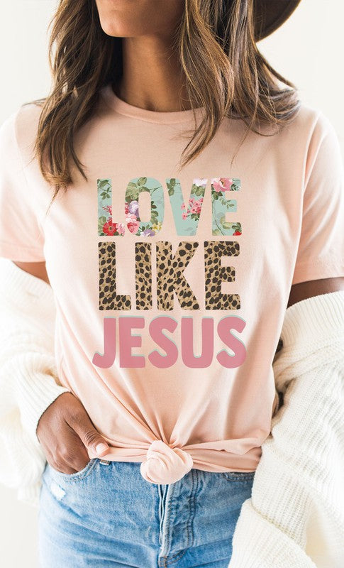 Love Like Jesus Leopard Floral PLUS Graphic Tee