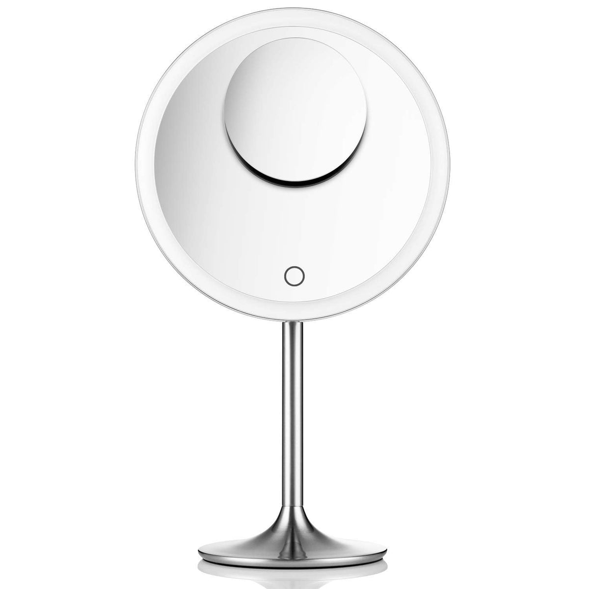 Miusco Makeup Mirror 9" Vanity Mirror with Lights, 5X & 10X Magnification - Front/Back Magnetic Design, Rechargeable & Cordless, Touch Dimming, 90° Adjustable Angle, Metal Frame, Includes USB Cable