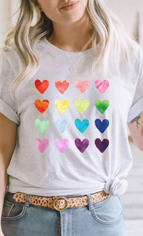 Watercolor Rainbow Heart Grid Graphic Tee