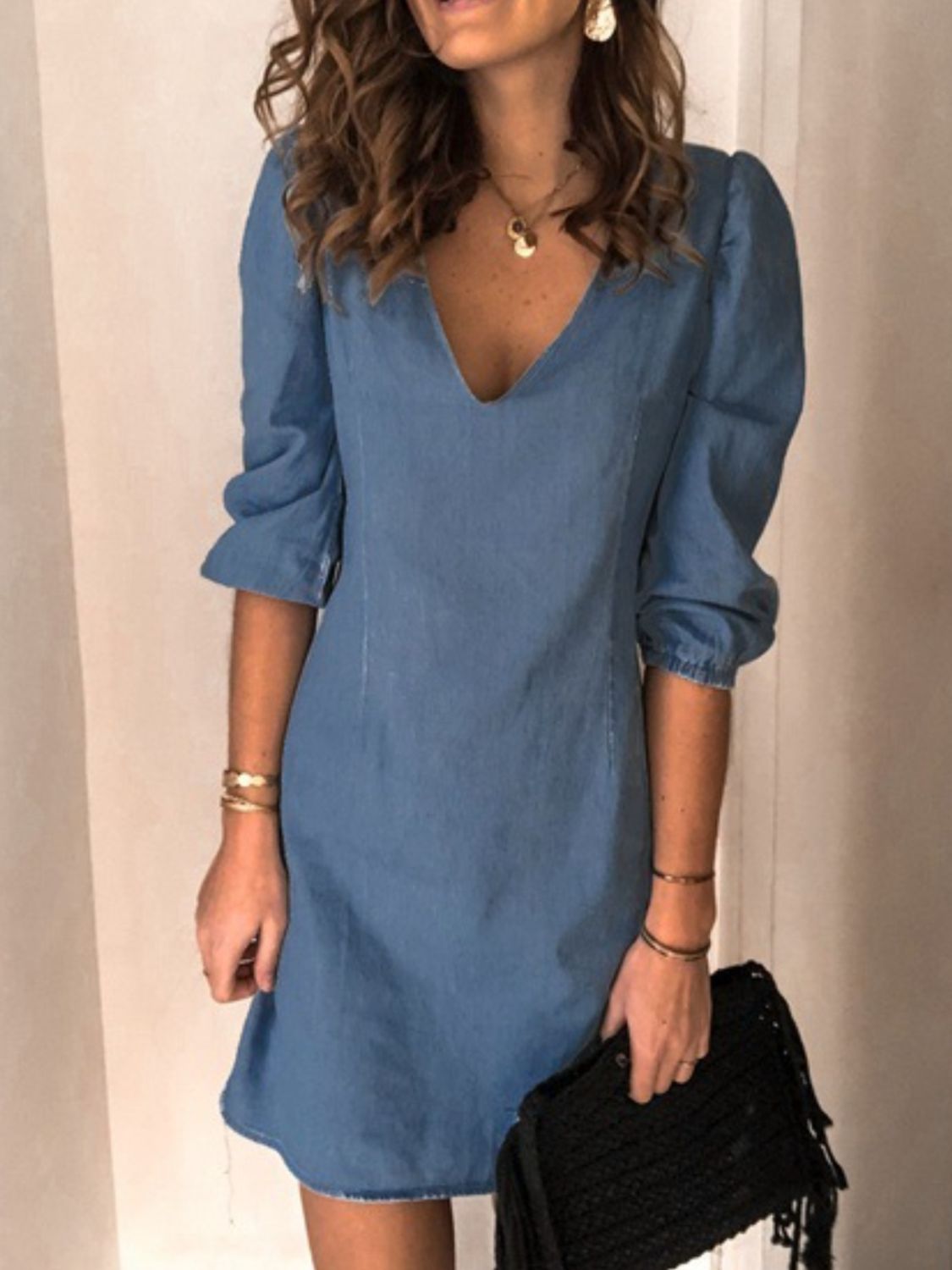 Full Size V-Neck Half Sleeve Dress