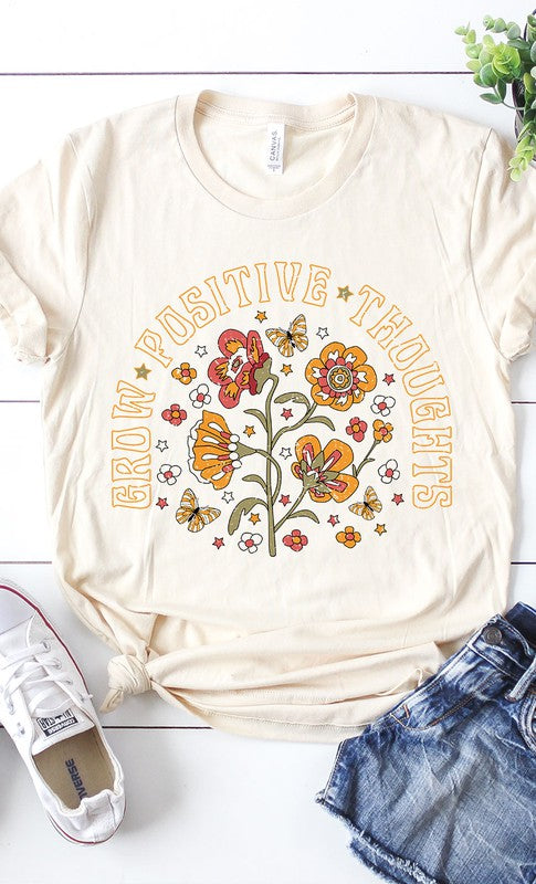 Retro Grow Positive Thoughts Floral Graphic Tee PL