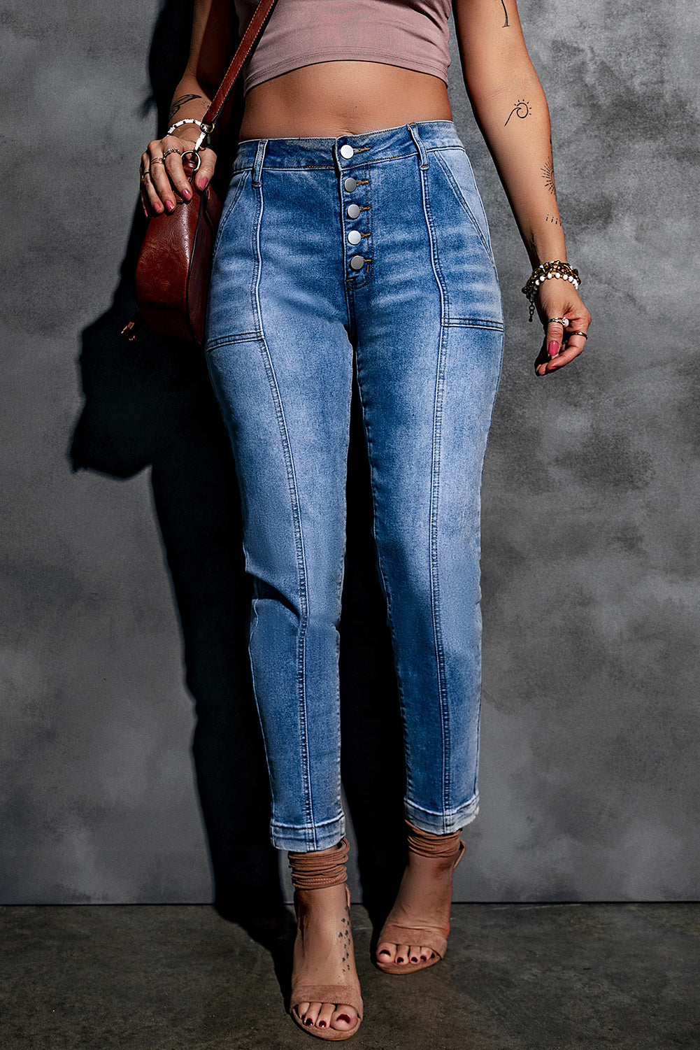 Baeful Button Fly Center Seam High Rise Jeans