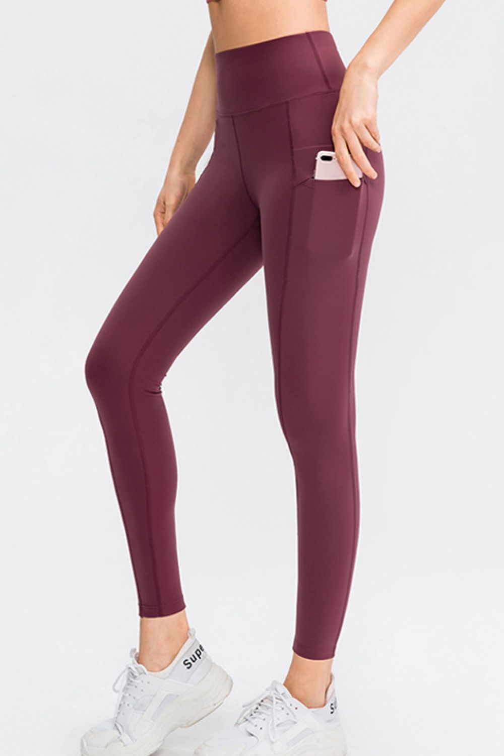 Wide Waistband Slim Fit Long Sports Leggings with Pocket