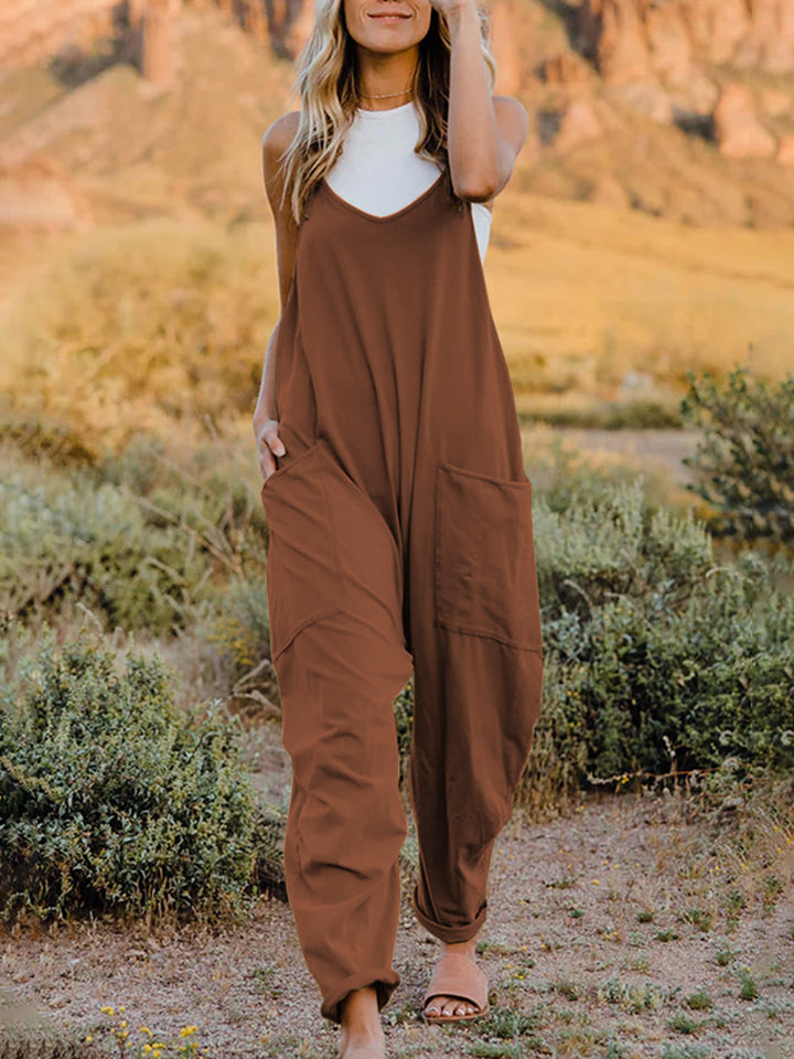 Full Size Sleeveless V-Neck Pocketed Jumpsuit