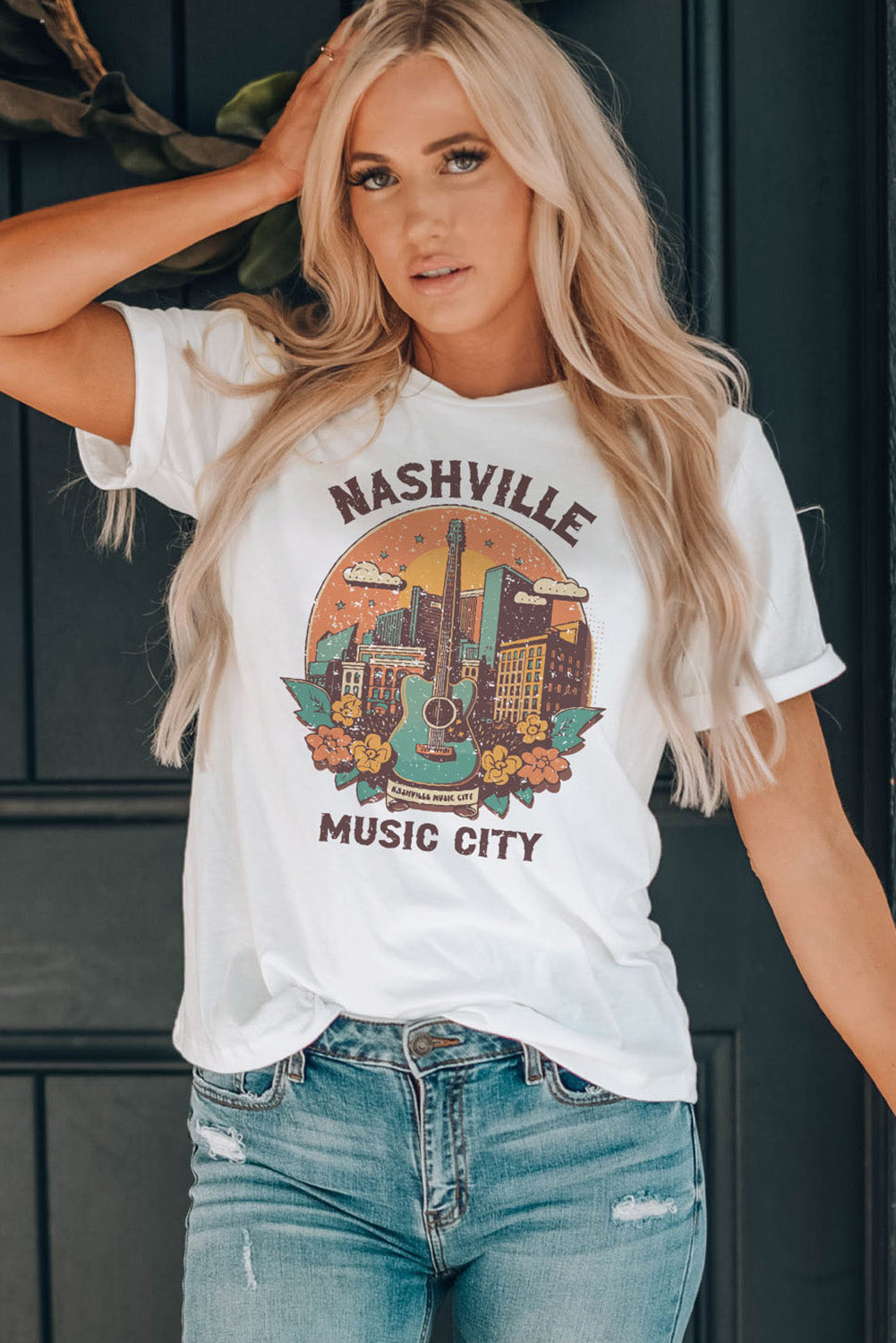 NASHVILLE MUSIC CITY Camiseta estampada con cuello redondo