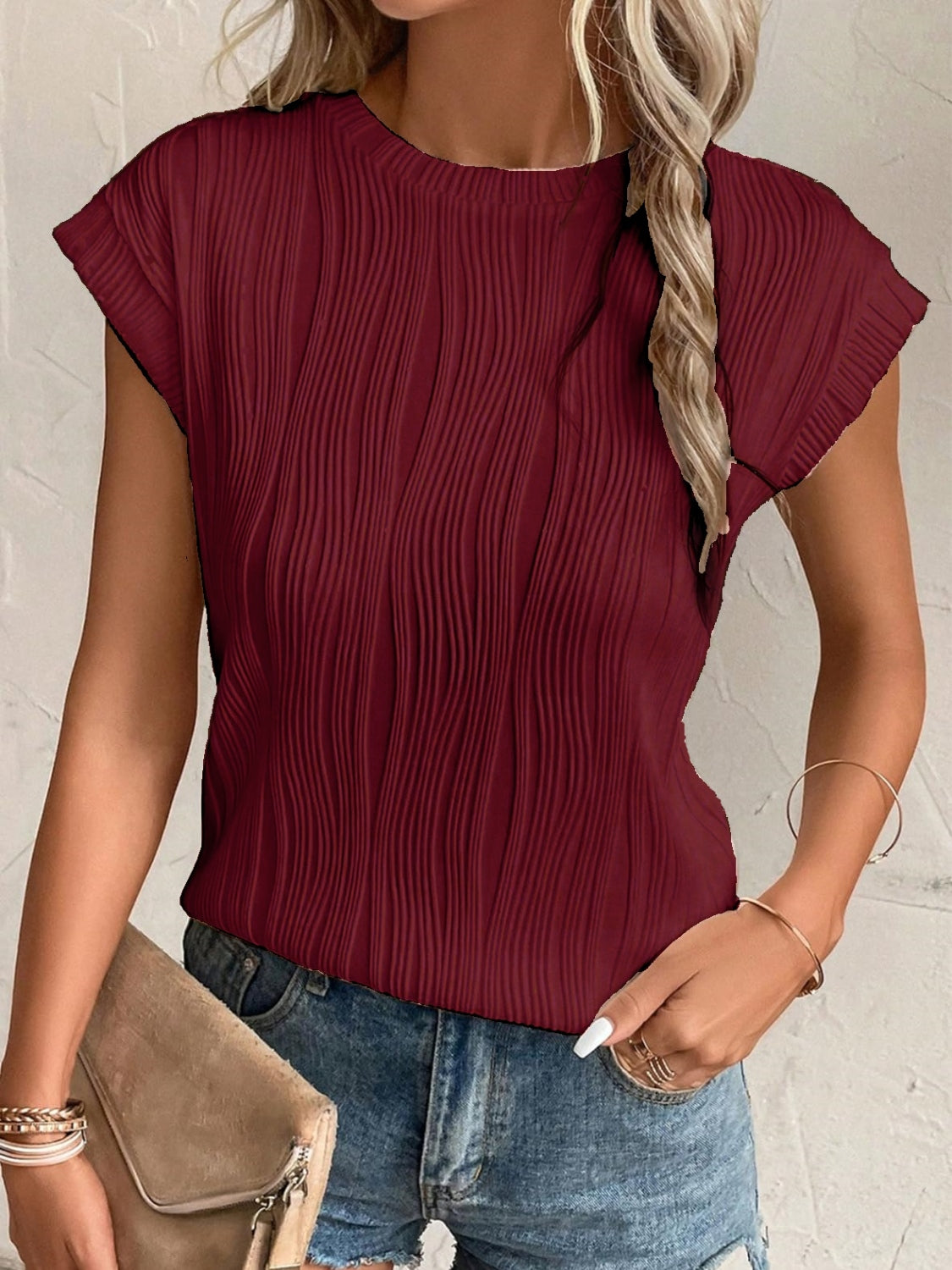 Textured Round Neck T-Shirt