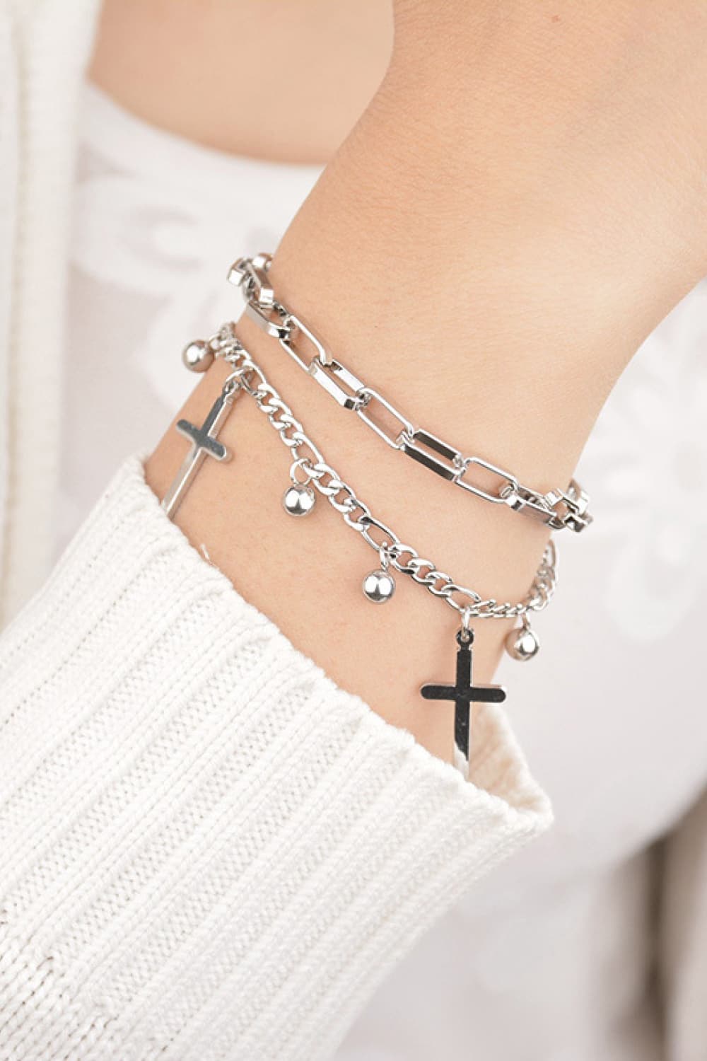 Cross Layered Stainless Steel Bracelet