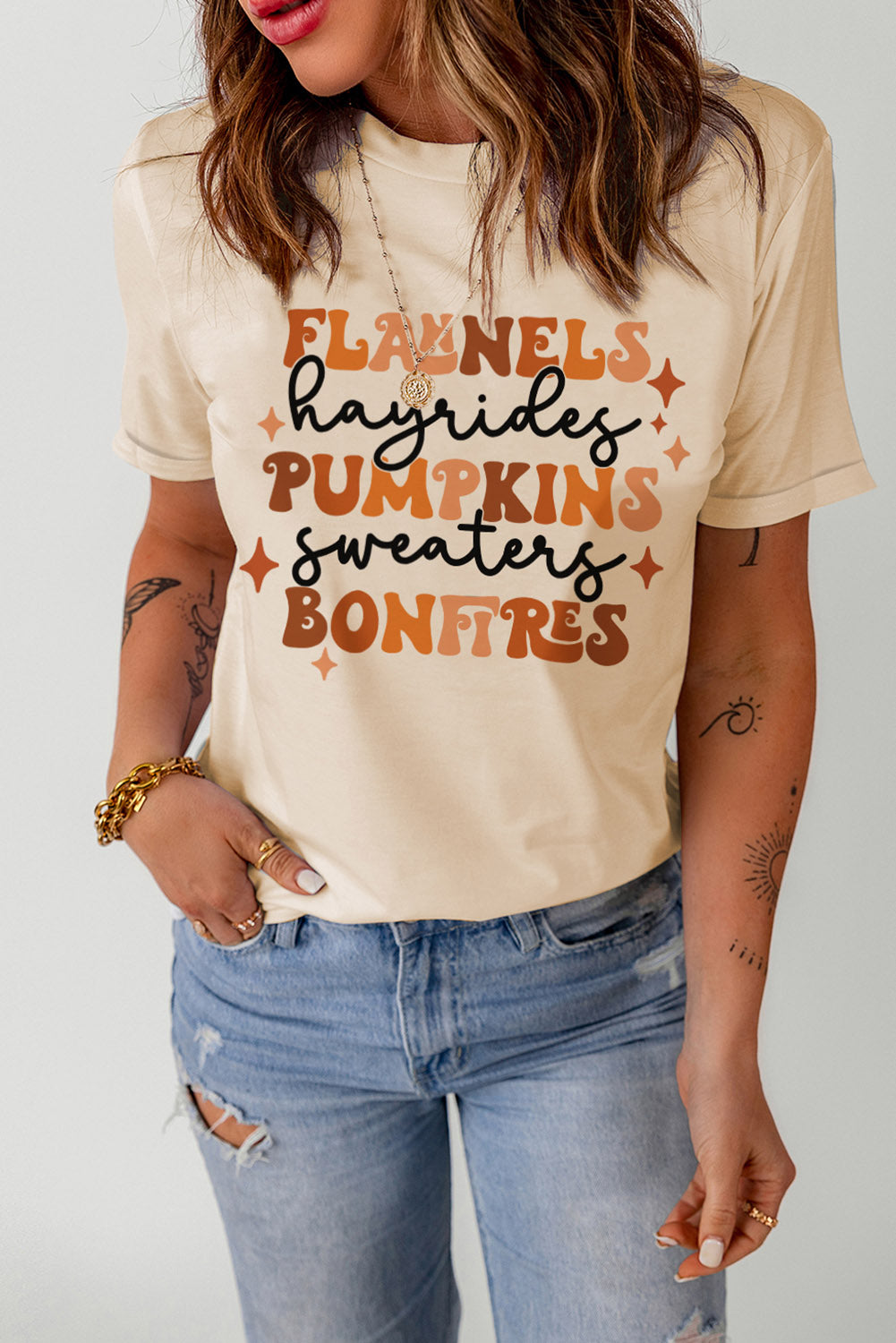 Letter Graphic Round Neck Tee